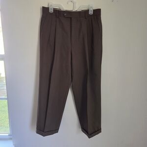 Pronto Uomo Men's Wool Brown Dress Pants Pleated Cuffed 32x25
